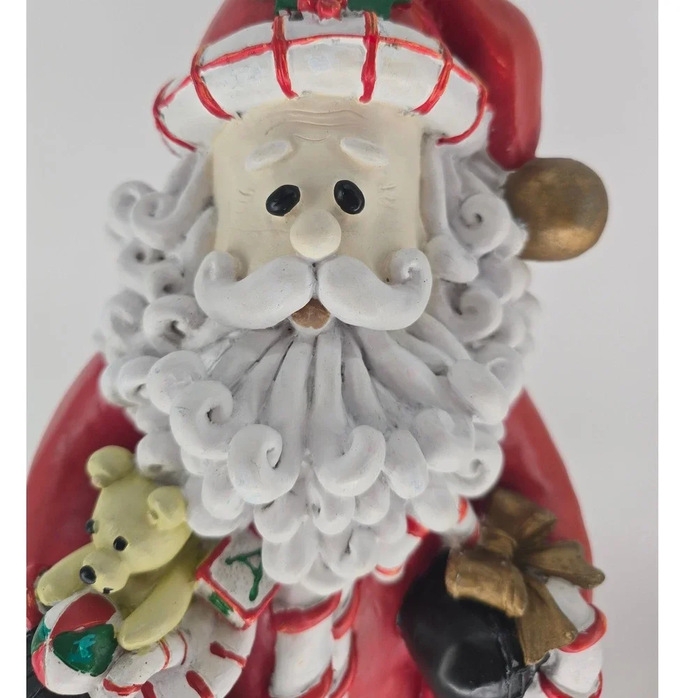 Vintage Santa Figurine Hand Painted Resin Candy Cane Heart Christmas Decor